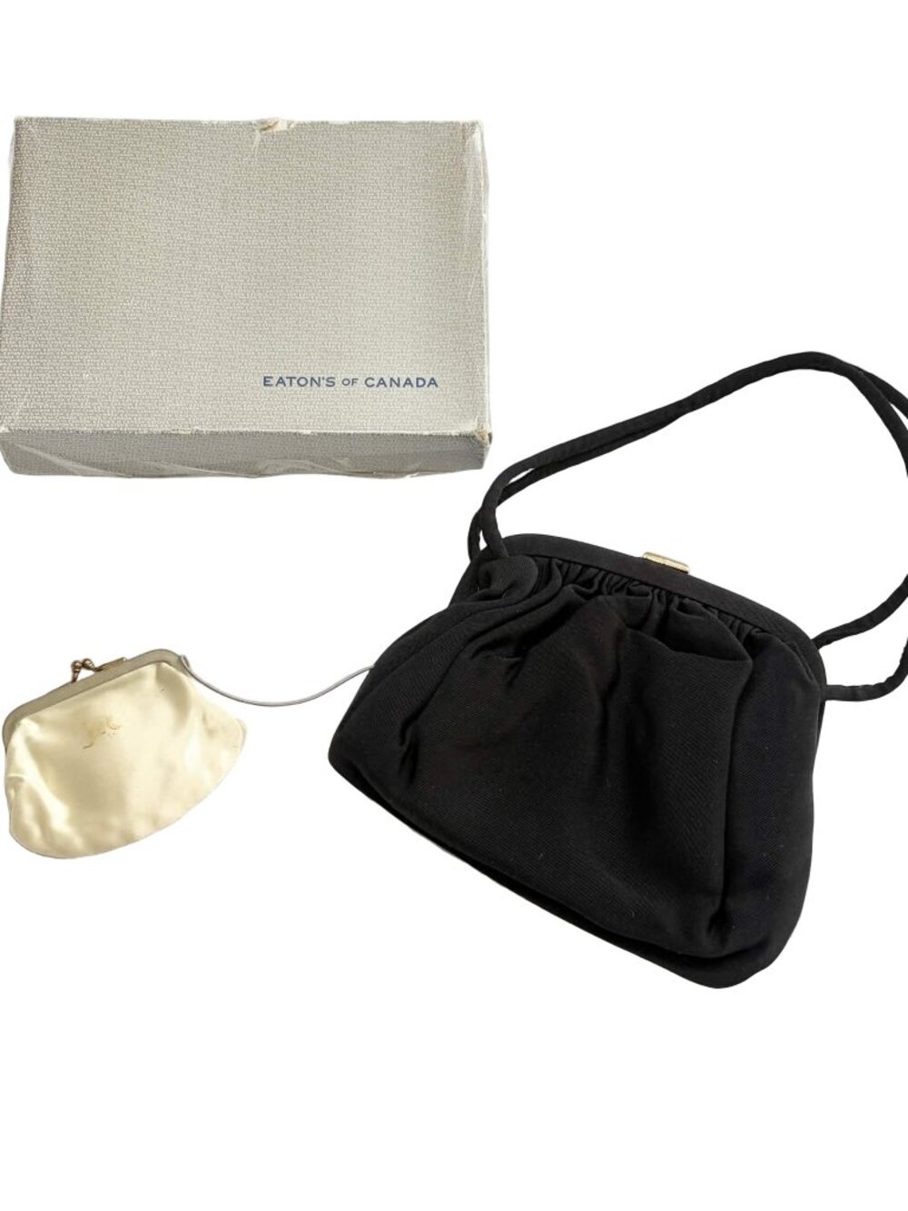 Vintage 1950s/1960s Black Evening Bag w/ Attached Coin Purse Eaton's Box JR USA